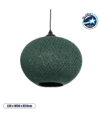 GLOBOSTAR® SOLEI 205-0014 Boho Κρεμαστό Φωτιστικό Οροφής με Ντουί 1 x E27 AC 220-240V IP20 - Πράσινο - M30 x Π30 x Υ26cm